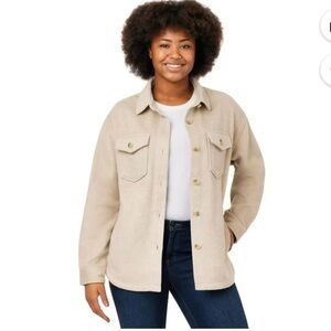 Women’s Shacket Shirt Jacket Size Medium Toasted Heather - Tan Soft Pockets
